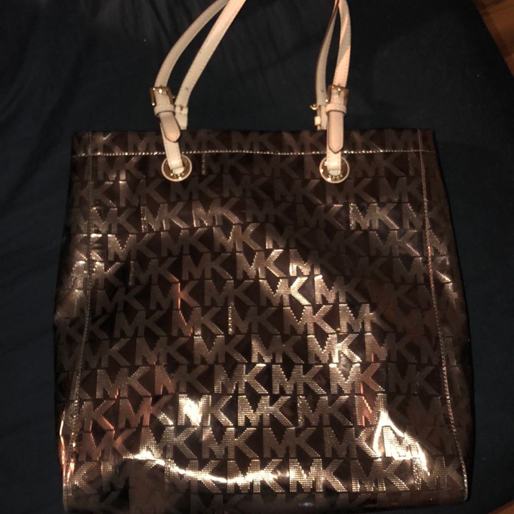 Michael Kors Brown Logo Tote with Cream Handles